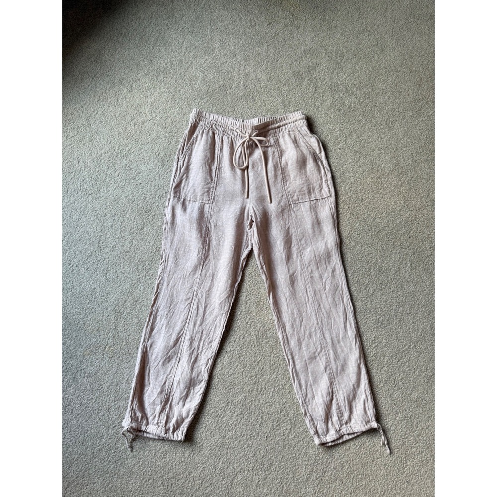 Rachel Zoe 100% Linen Drawstring Pants Khaki Elastic Waist Size M